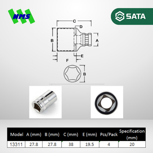 Kunci Soket SATA 13315 1/2" Dr. 6Pt. Metric Socket 24 mm