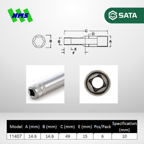 Kunci Soket Panjang SATA 11407 1/4" Dr. 6Pt. Deep Socket 10mm