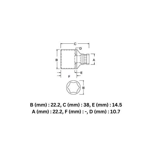 Kunci Soket SATA 13306 1/2" Dr. 6Pt. Metric Socket 15 mm