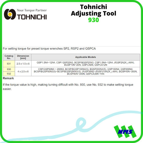 Kunci Knob Setting Torsi No 931 Tohnichi Adjusting Tool untuk QSP/CSP