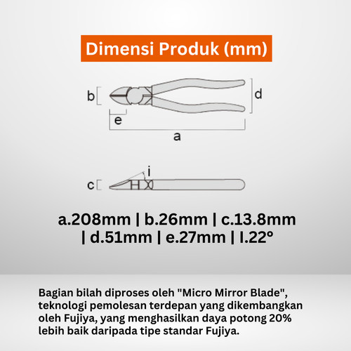 Tang Potong FUJIYA 770-200 Diagonal Cutting Nippers Japan 200mm 8 Inci