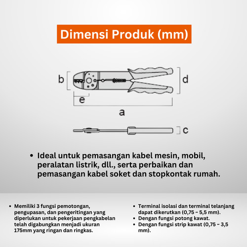 Tang Multifungsi FUJIYA FA203 Crimping Pliers for Faston Terminal Ori