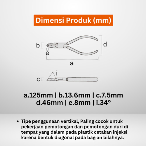 Tang Potong FUJIYA 920-125 Angle Plastic Cutting Nipper Japan 125mm 5"
