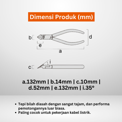Tang Potong FUJIYA 50A-125 Angle Cutting Nippers Japan 125mm 5 Inci