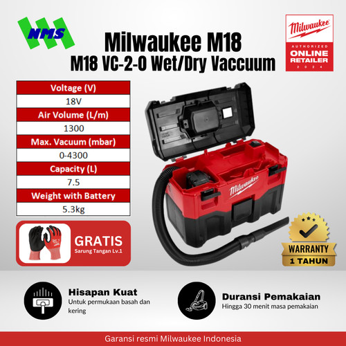 Penyedot Debu Milwaukee M18 VC-2-0 Wet/Dry Vacuum Cleaner Portable Baterai Portabel
