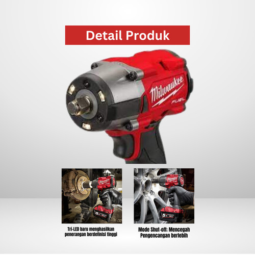 Milwaukee 1/2" M18 FMTIW2F12-0X0 FUEL Mid Torque Impact Wrench Mesin Pembuka Baut