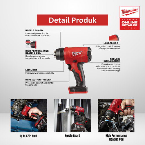 Mesin Blower Panas Milwaukee M18 BHG-0 Heat Hot Gun - Penghilang Stiker Pemanas Sarung Kabel Pipa Selang