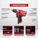 Mesin Bor Milwaukee M12 FPD-0 FUEL Percussion Cordless Drill Baterai