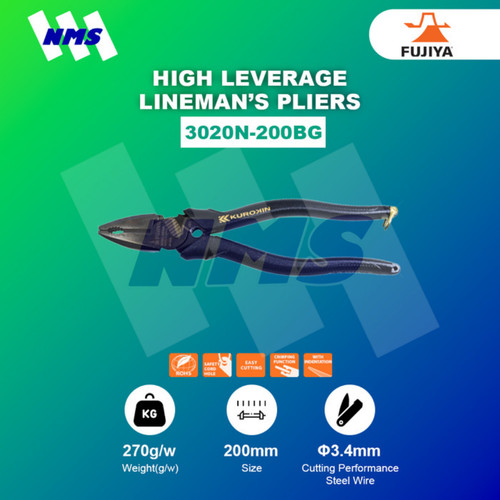 Tang FUJIYA 3020N-200BG High Leverage Powers Pliers Kurokin Japan 8"