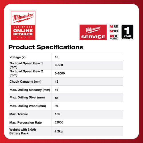 Mesin Bor Milwaukee M18 FPD3-0 Cordless Percusion Drill