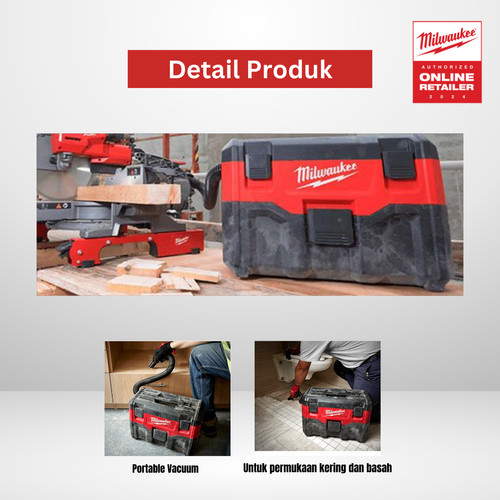 Penyedot Debu Milwaukee M18 VC-2-0 Wet/Dry Vacuum Cleaner Portable Baterai Portabel