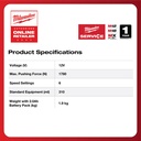 Tembakan Sealant Milwaukee M12 PCG/310C Compact Caulk Gun with 310 Cartridge Holder Alat Pasang Lem Kaca