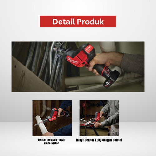 Mesin Gergaji Milwauke M12 CHZ-0 FUEL Compact HACKZALL Cordless Baterai Portabel