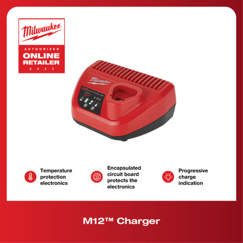 Milwaukee M12 NRG-201 Starter Kit Charger C12C & Baterai M12B2 for M12
