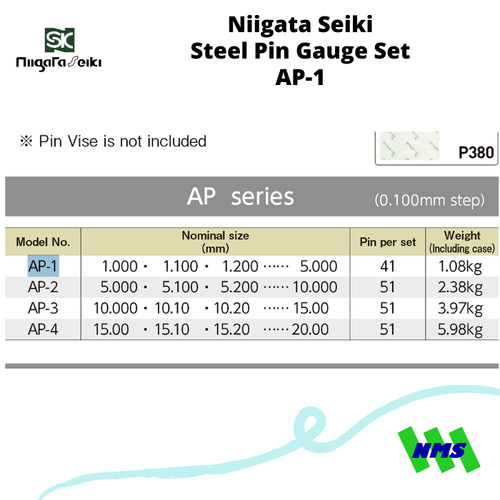 Alat QC Lubang Niigata Seiki AP-1 Steel Pin Gauge Set 1,000~5,000 mm