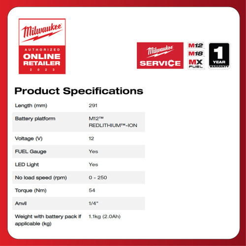 Milwaukee M12 FIR14-0 FUEL 1/4" Compact Angle Impact Ratchet 12V Mesin Pembuka Baut