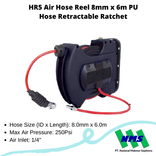 Selang Angin Gulung HR5 Air Hose Reel 8mm x 6m PU Retractable Ratchet