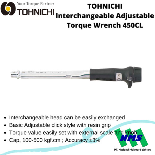 TOHNICHI 450CL Interchangeable Adjustable Torque Wrench Kunci Torsi