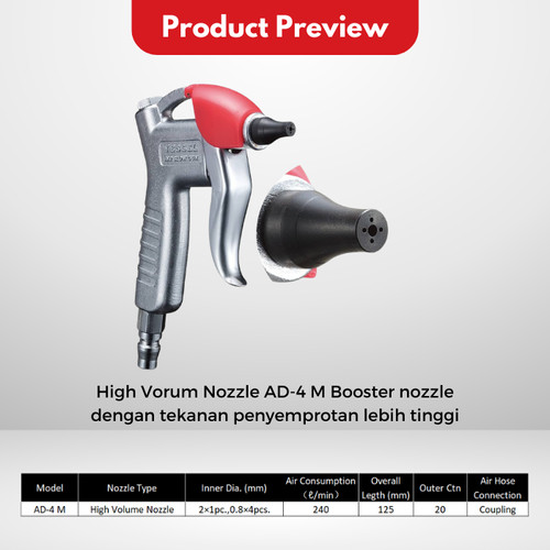 Air Blow Gun VESSEL AD-4 M 4M Air Duster Bertekanan Tinggi High Volume Nozzle Tembakan Semprotan Angin Kompresor