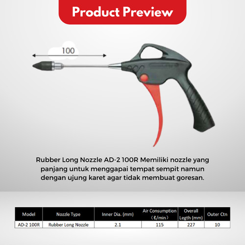 Tembakan Angin VESSEL AD-2 100R Nozzle Air Blow Gun Ujung Karet Anti Lecet Duster Soft Rubber Tip
