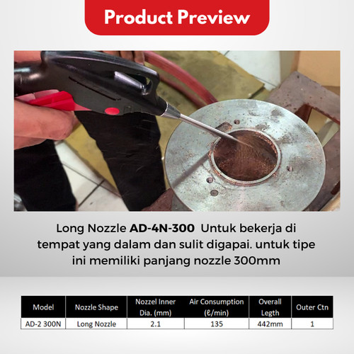 Tembakan Angin VESSEL AD-2 300N Nozzle 300mm Air Duster Long Blow Gun Panjang