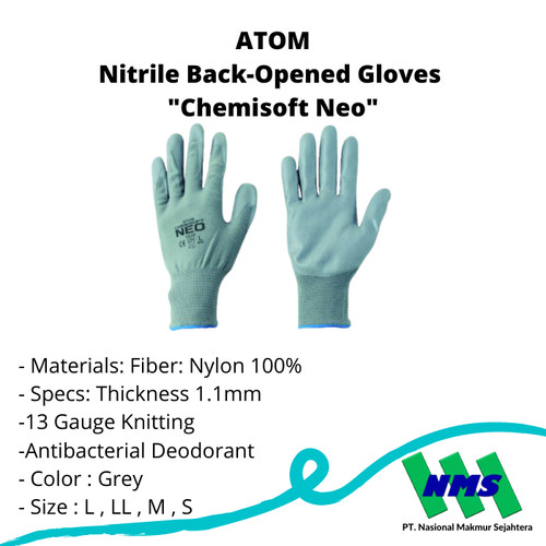 TRUSCO 324-6078 Nitrile Back-Opened Gloves "Chemisoft Neo"