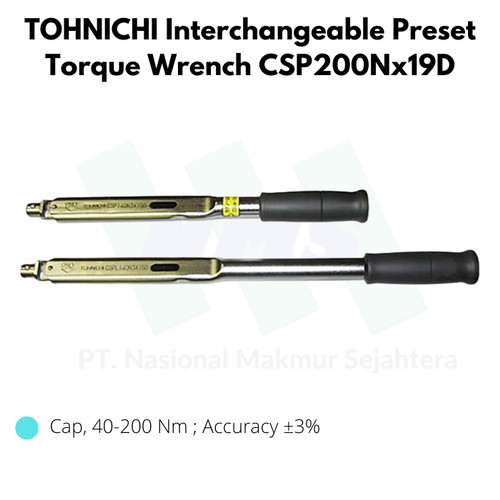 Kunci Torsi CSP200Nx19D 40-200Nm TOHNICHI Interchangeable TorqueWrench