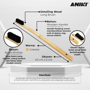 ANIKI Detailing Wood Long Brush / Velg / Kolong Ban / Detailing