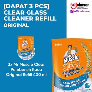 (Dapat 3pcs) Mr Muscle Clear Pembersih Kaca Blue Refill 400ml