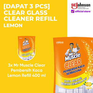 (Dapat 3pcs) Mr Muscle Clear Glass Pembersih Kaca Pouch Lemon 400ml