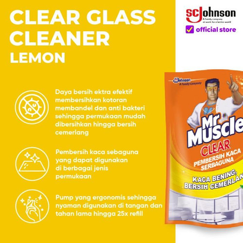 Mr Muscle Clear Glass Pembersih Kaca Pouch Lemon 400ml