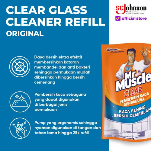Mr Muscle Clear Glass Pembersih Kaca Pouch Blue 400ml