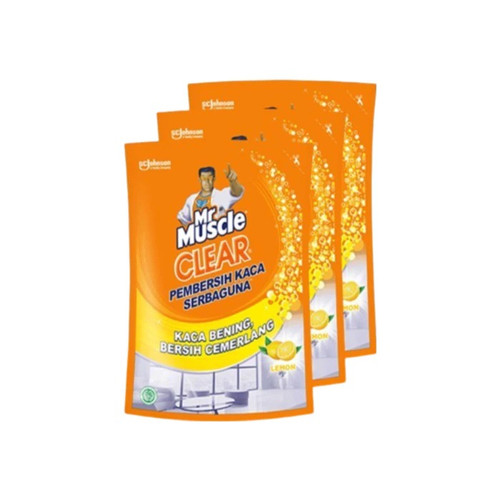 (Dapat 3pcs) Mr Muscle Clear Glass Pembersih Kaca Pouch Lemon 400ml