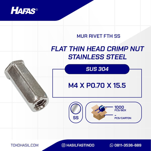Flat Thin Head Crimp Nut M4 x P0.70 x 15.5 - Stainless Steel SUS304 (Mur Rivet FTH SS)