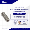 Flat Thin Head Crimp Nut M4 x P0.70 x 15.5 - Stainless Steel SUS304 (Mur Rivet FTH SS)