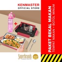 PAKET HEMAT - Kotak Makan 3 Sekat + Botol Minum Spray 600ML - BUND-0238