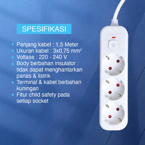 Kenmaster Stop Kontak - 103 - 3 Lubang Overheat Stopkontak Colokan Listrik