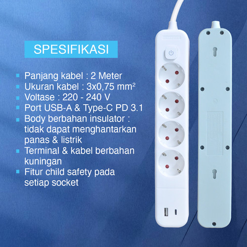 Kenmaster Stop Kontak 104 - 4 Lubang + USB Stopkontak Colokan Listrik Colokan / Colokan Kabel Listrik