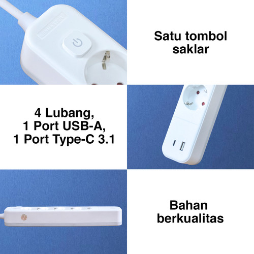 Kenmaster Stop Kontak 104 - 4 Lubang + USB Stopkontak Colokan Listrik Colokan / Colokan Kabel Listrik