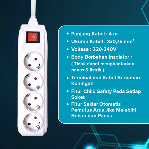 Kenmaster Stop Kontak 4 Lubang Overheat SNI 4M Stopkontak Colokan Listrik Colokan