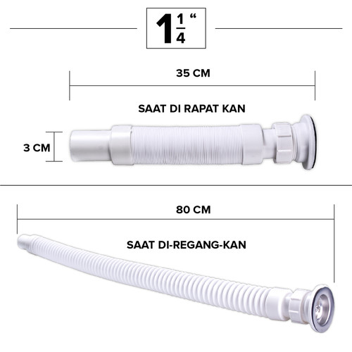 Kenmaster Selang BCP CESS 1,1/4 Inch + Head - SLNG132 / Selang Sink / Selang Afur / Selang Cuci Piring / Selang Wastafel / Selang Bak Cuci Piring