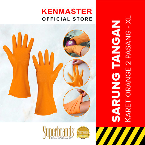 Kenmaster Sarung Tangan Karet Orange XL (1 pasang) - Sarung Tangan Cuci Piring Household Rubber Gloves Sarung Tangan Latex Karet