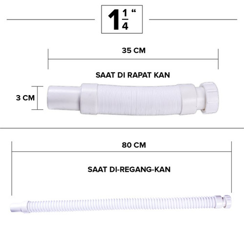 Kenmaster Selang BCP CESS 1,1/4 Inch + Head - SLNG157 / Selang Sink / Selang Afur / Selang Cuci Piring / Selang Wastafel / Selang Bak Cuci Piring