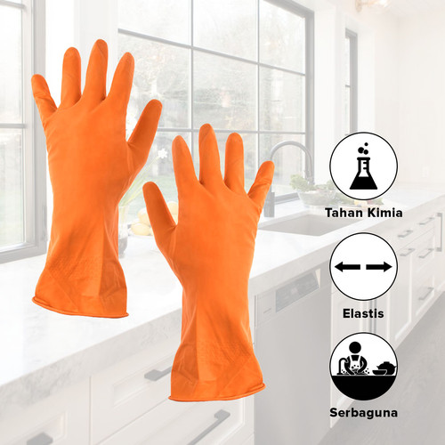 Kenmaster Sarung Tangan Karet Orange M (1 pasang) - Sarung Tangan Cuci Piring Household Rubber Gloves Sarung Tangan Latex