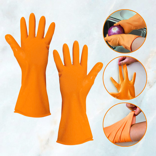 Kenmaster Sarung Tangan Karet Orange XL (1 pasang) - Sarung Tangan Cuci Piring Household Rubber Gloves Sarung Tangan Latex Karet