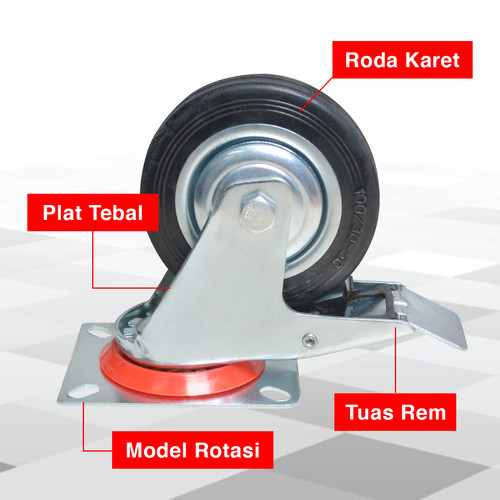 Xander Roda Karet Hitam 4 IN Hidup + Rem - RODA199