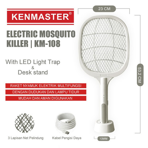Kenmaster Raket Nyamuk 2 IN KM-108 + Lampu LED + UV / Raket Serangga / Raket Lalat - Pembasmi Serangga - Mosquito - MOSQ028