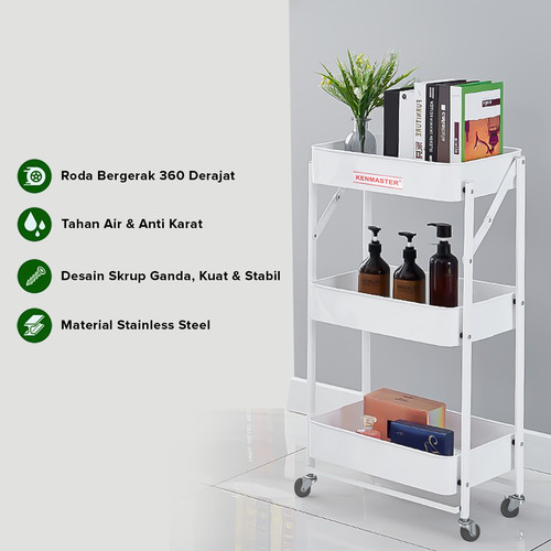 Kenmaster Rak Lipat 3 Susun KM-BWP8 / Rak Dapur Roda Lipat - Putih