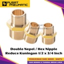 1/2" x 3/4" Male Thread Straight Fitting Connector Reducer Double Nepel Brass Hex Nipple Reduce Drat Luar Kuningan Size 1/2 x 3/4 Inch
