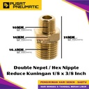 1/8" x 3/8" Male Thread Straight Fitting Connector Reducer Double Nepel Brass Hex Nipple Reduce Drat Luar Kuningan Size 1/8 x 3/8 Inch